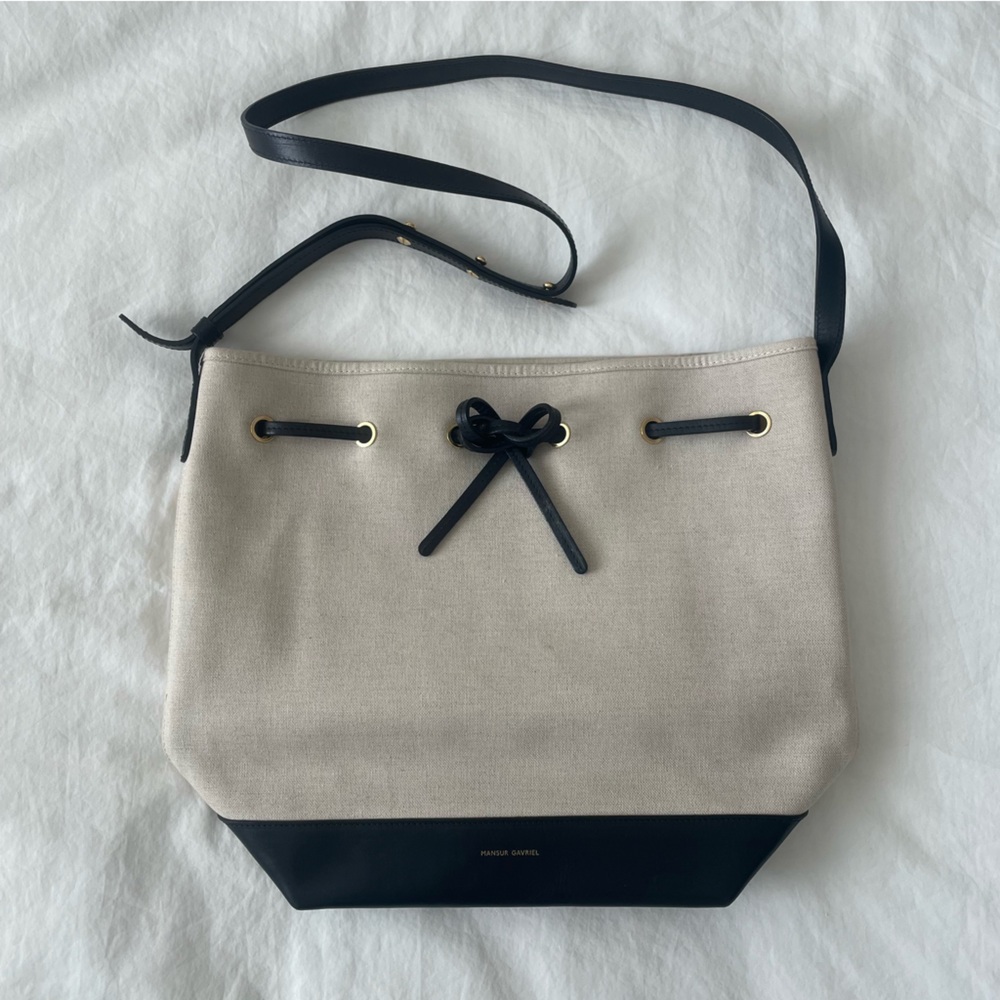 Mansur Gavriel Large Crossbody Bucket Bag in Canvas and Black Trim Gold - Picture 3 of 16